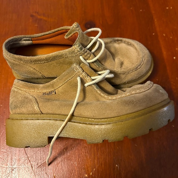vintage y2k mudd light tan leather chunky lace up sneaker boot size 7M - Picture 1 of 8